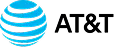 Blue globe-like AT&T logo with horizontal curved lines.